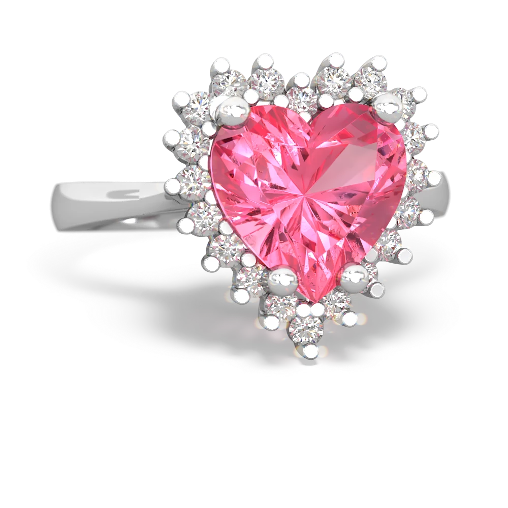 Lab Pink Sapphire Sparkling Halo Heart 14K White Gold ring R0391