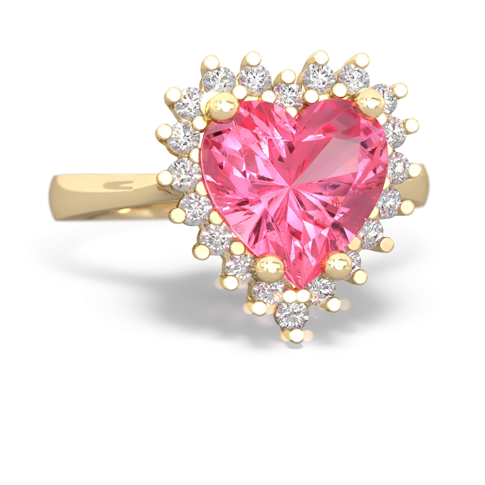 Lab Pink Sapphire Sparkling Halo Heart 14K Yellow Gold ring R0391