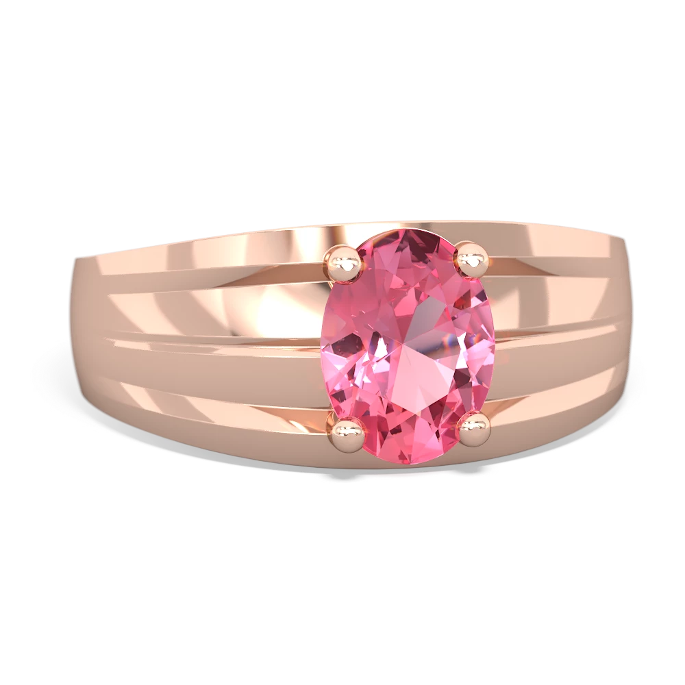 Lab Pink Sapphire Men's Two Lane 14K Rose Gold ring R0363