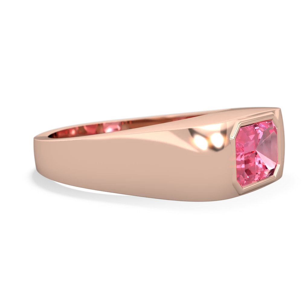 Lab Pink Sapphire Men's Emerald-Cut Bezel 14K Rose Gold ring R0410