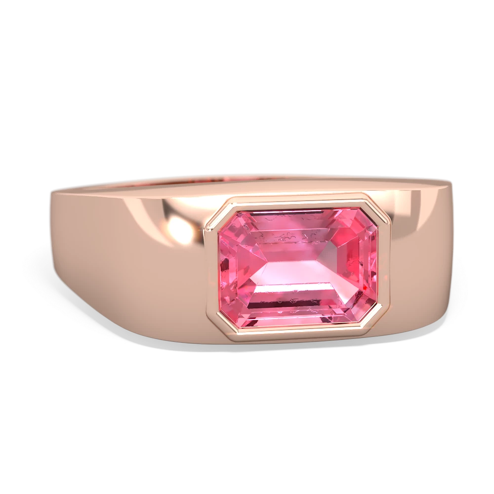 Lab Pink Sapphire Men's Emerald-Cut Bezel 14K Rose Gold ring R0410