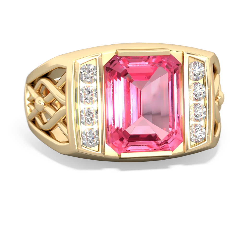 Lab Pink Sapphire Men's Vine 14K Yellow Gold ring R0490