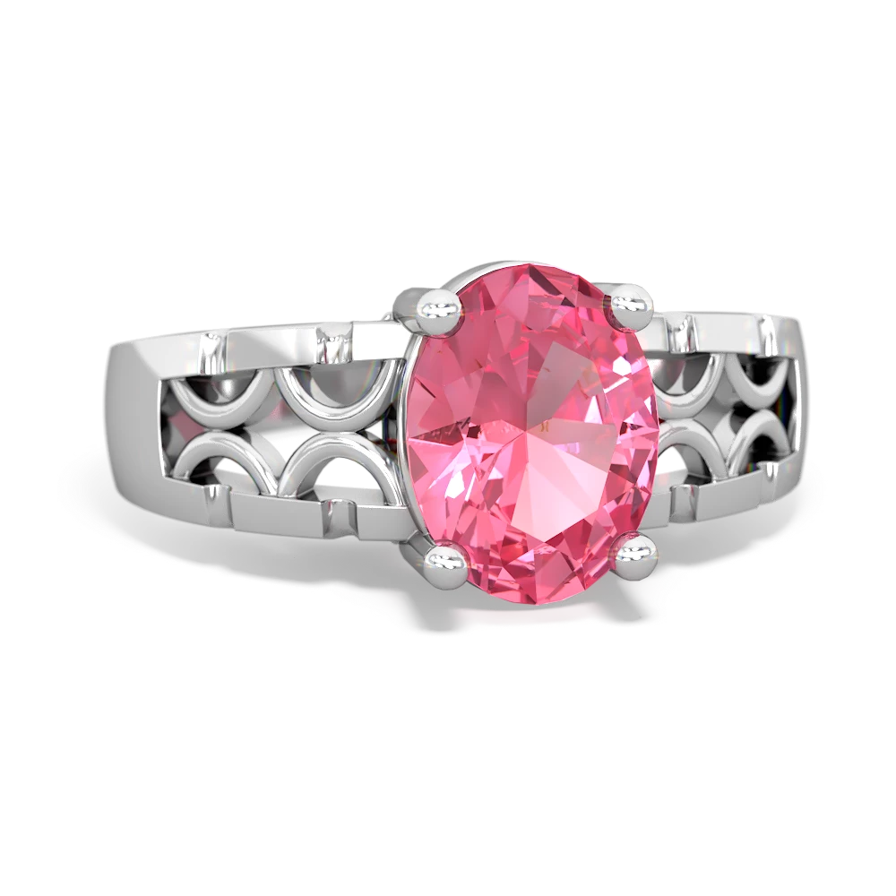 Lab Pink Sapphire Art Deco Filigree 14K White Gold ring R2322
