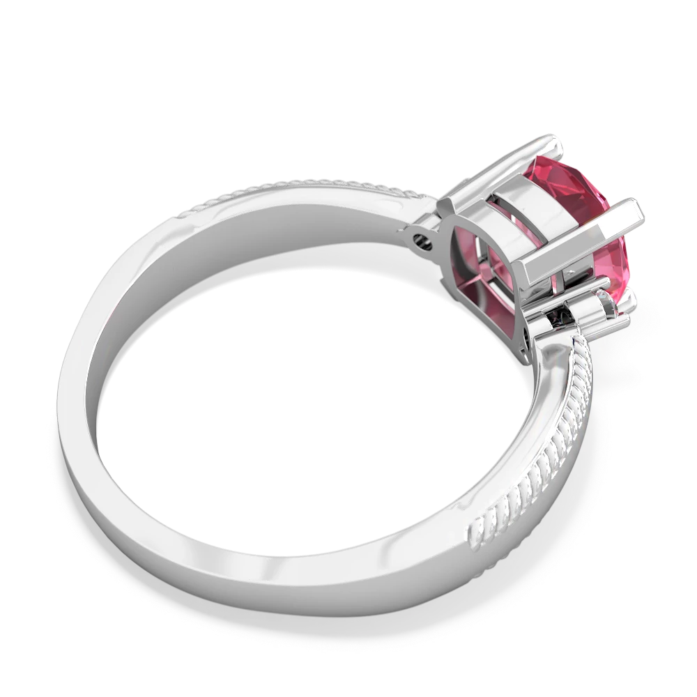 Lab Pink Sapphire Cushion Rope 14K White Gold ring R2484
