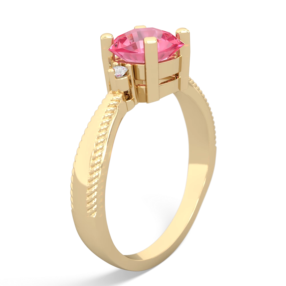 Lab Pink Sapphire Cushion Rope 14K Yellow Gold ring R2484