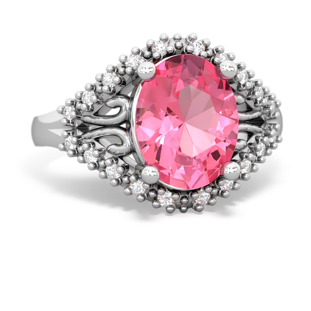 Lab Pink Sapphire Antique Style Cocktail 14K White Gold ring R2564