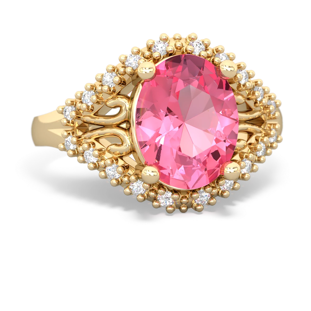Lab Pink Sapphire Antique Style Cocktail 14K Yellow Gold ring R2564