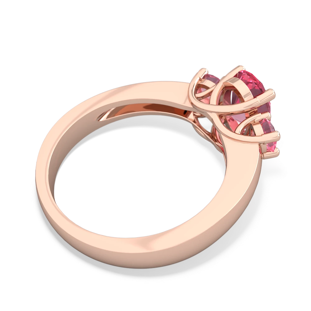 Lab Pink Sapphire Three Stone Oval Trellis 14K Rose Gold ring R4024