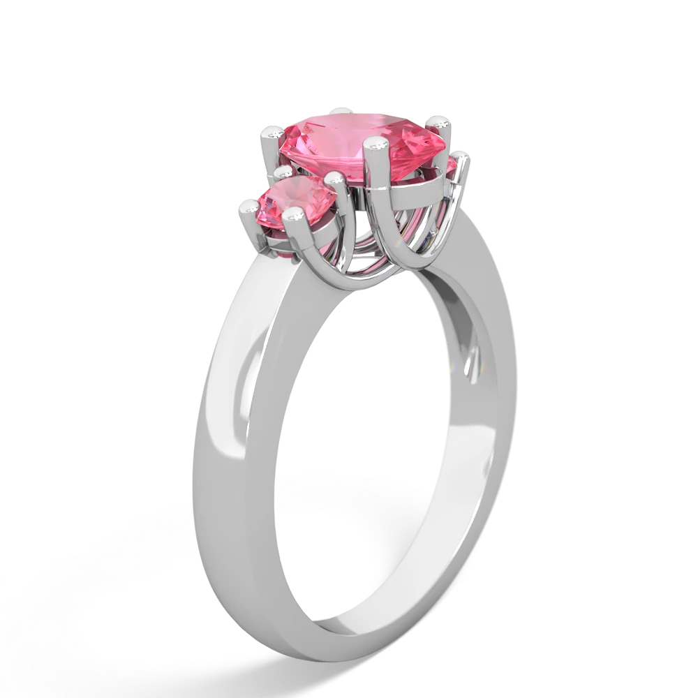 Lab Pink Sapphire Three Stone Oval Trellis 14K White Gold ring R4024
