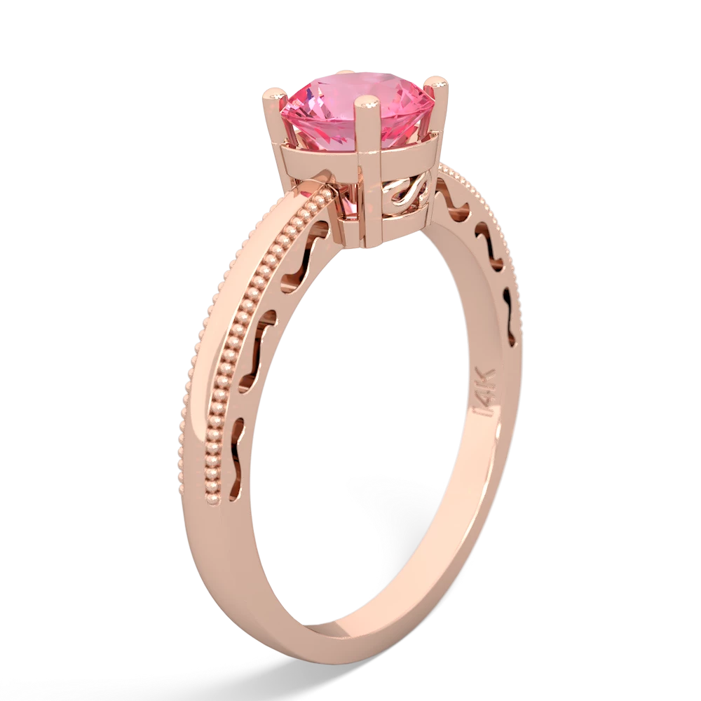 Lab Pink Sapphire Milgrain Filigree 14K Rose Gold ring R5090