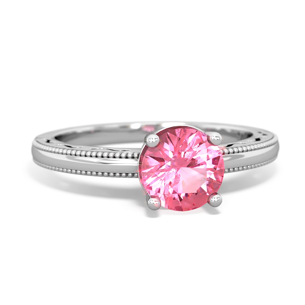 Lab Pink Sapphire Milgrain Filigree 14K White Gold ring R5090