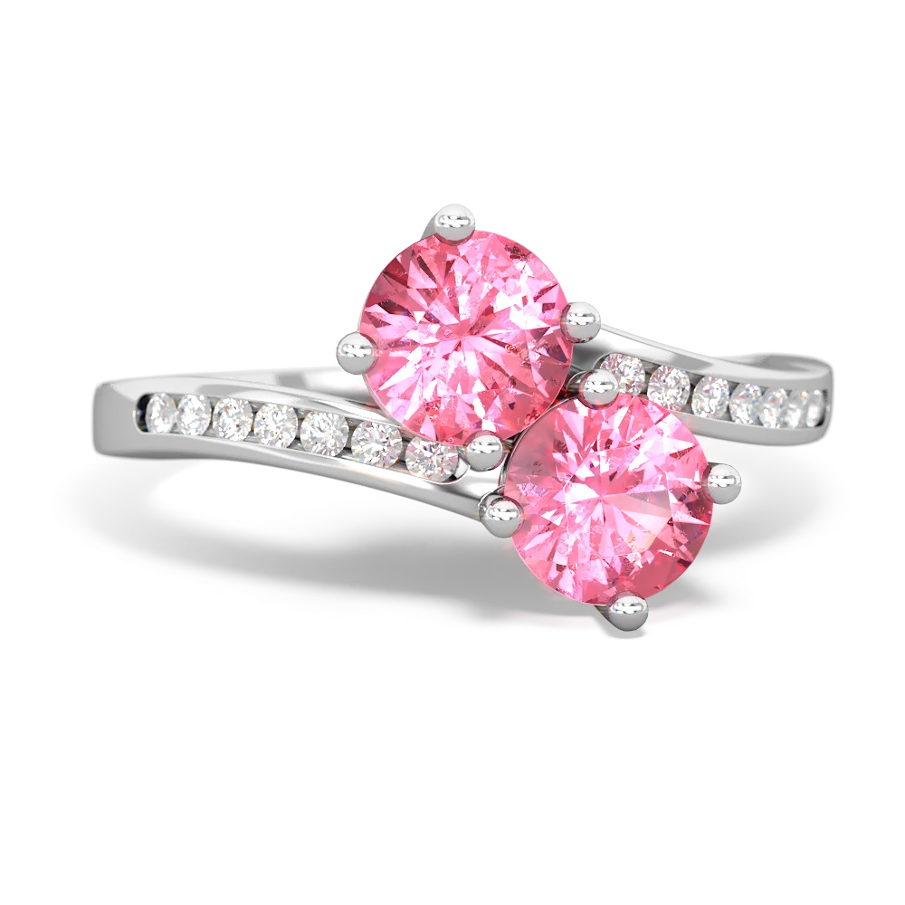 Lab Pink Sapphire Channel Set Two Stone 14K White Gold ring R5303