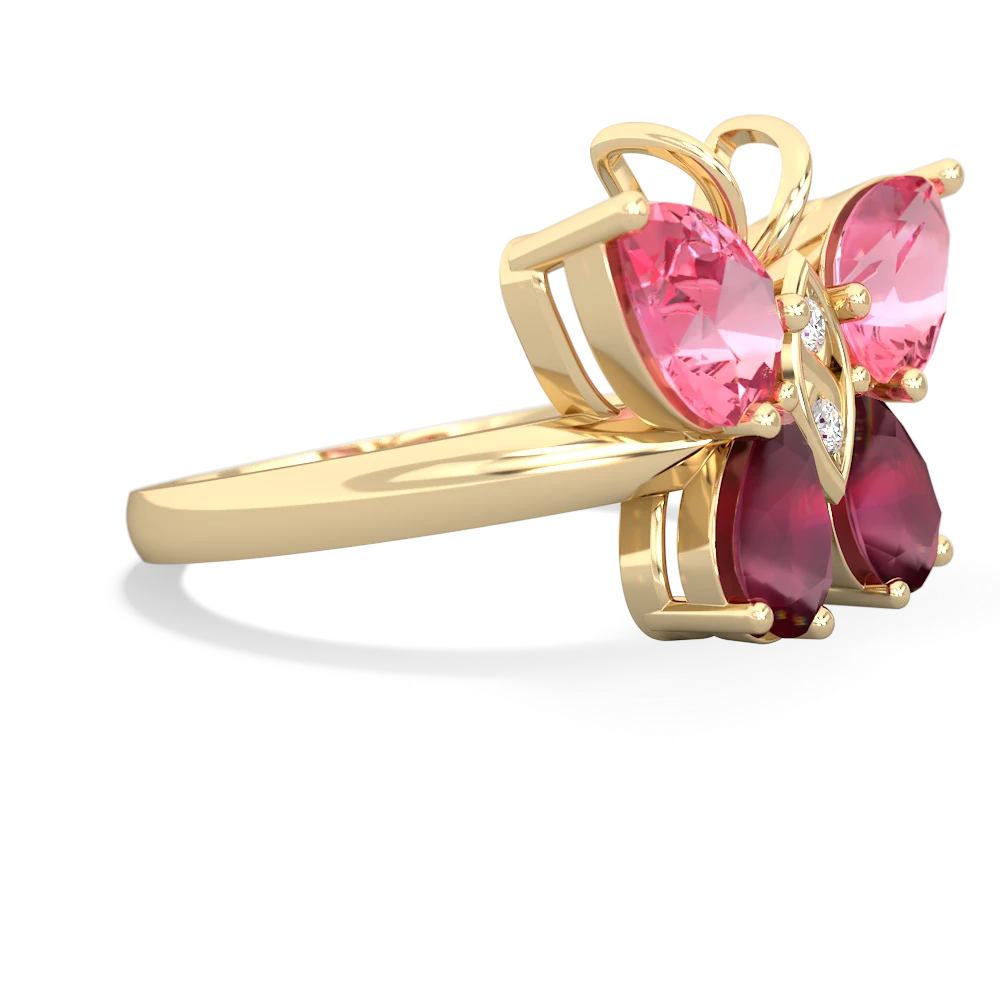 Lab Pink Sapphire Butterfly 14K Yellow Gold ring R2215