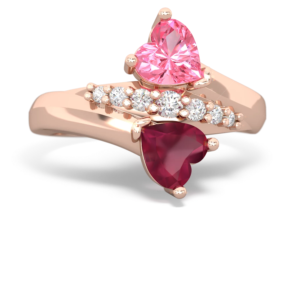 Lab Pink Sapphire Heart To Heart 14K Rose Gold ring R2064