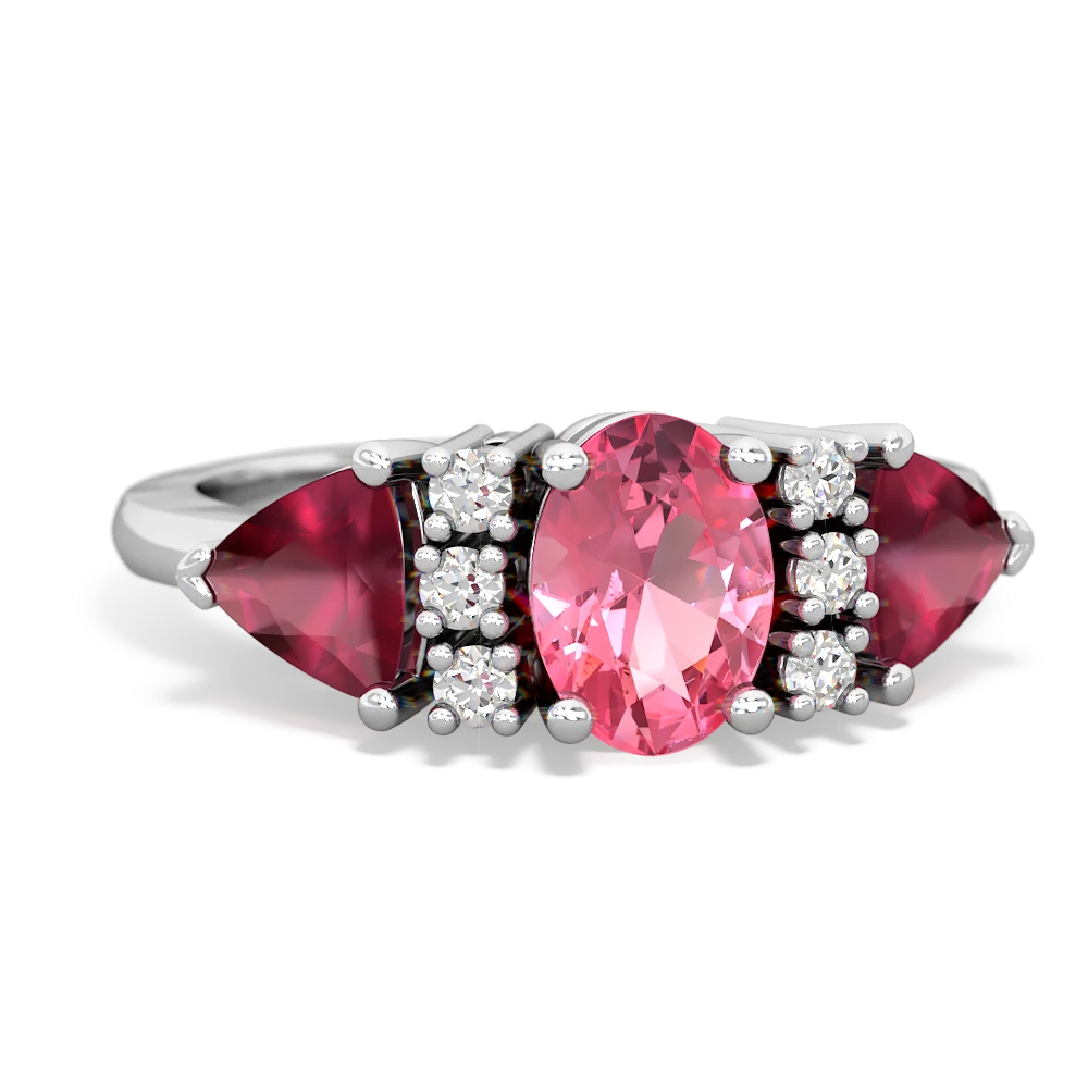 Lab Pink Sapphire Antique Style Three Stone 14K White Gold ring R2186