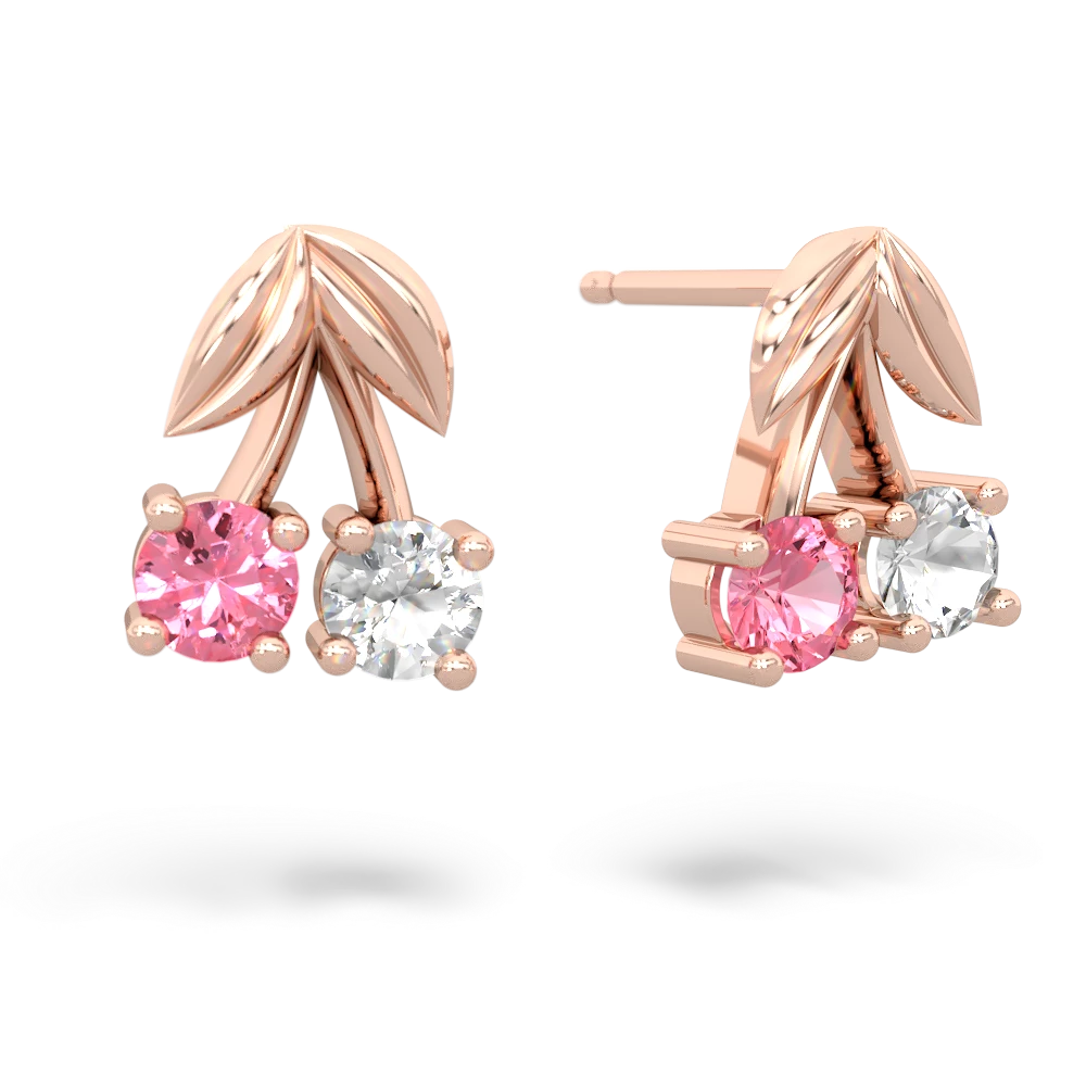 Lab Pink Sapphire Sweet Cherries 14K Rose Gold earrings E7001