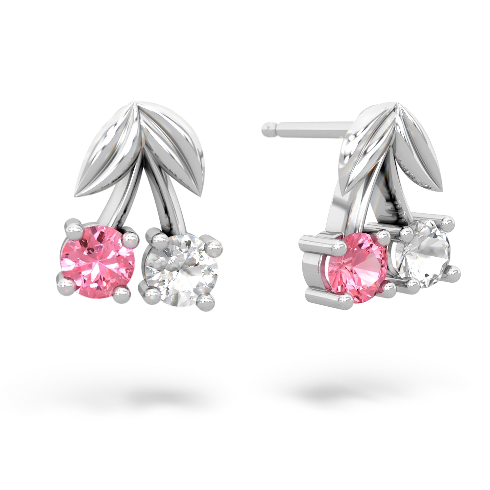 Lab Pink Sapphire Sweet Cherries 14K White Gold earrings E7001