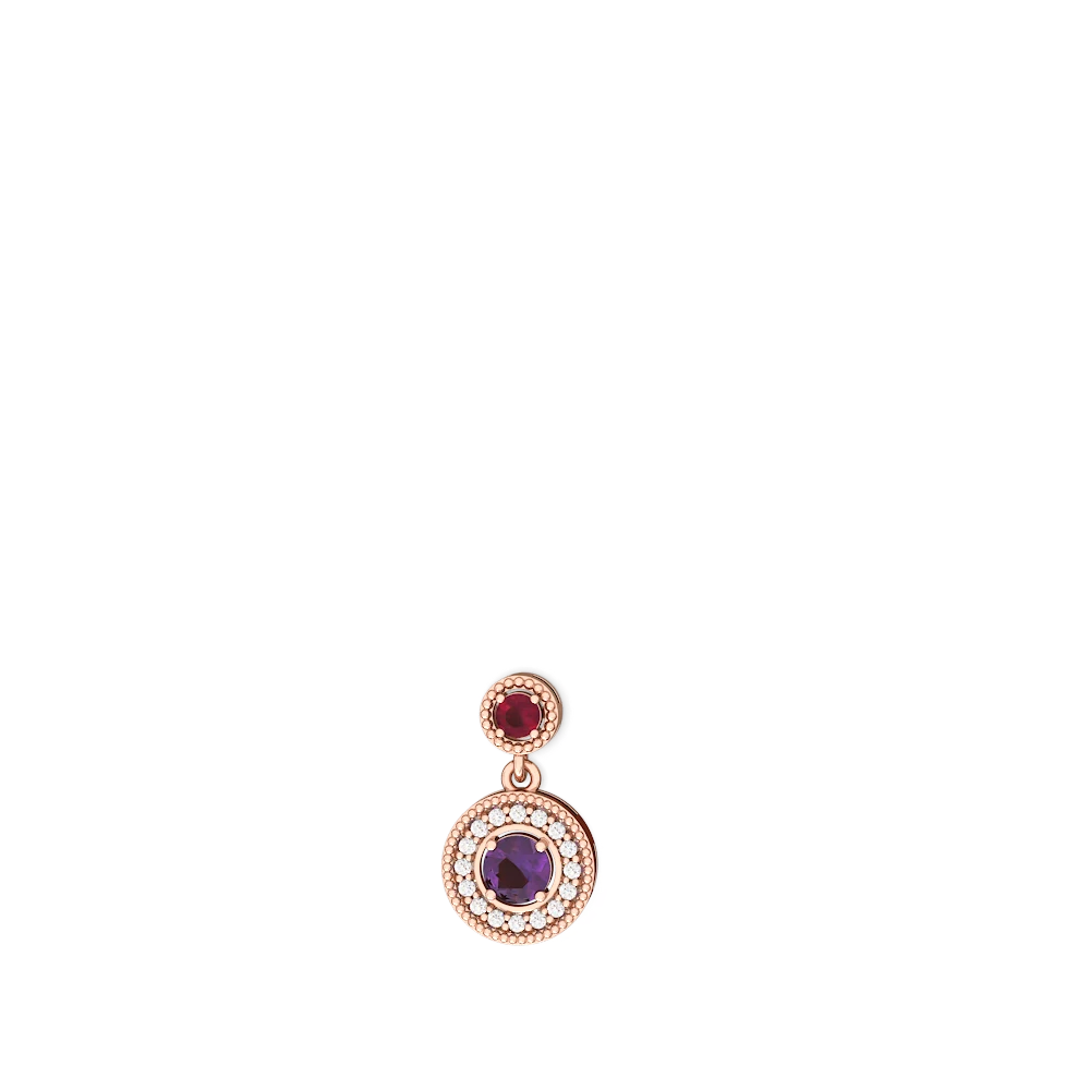 Ruby Halo Dangle 14K Rose Gold earrings E5319