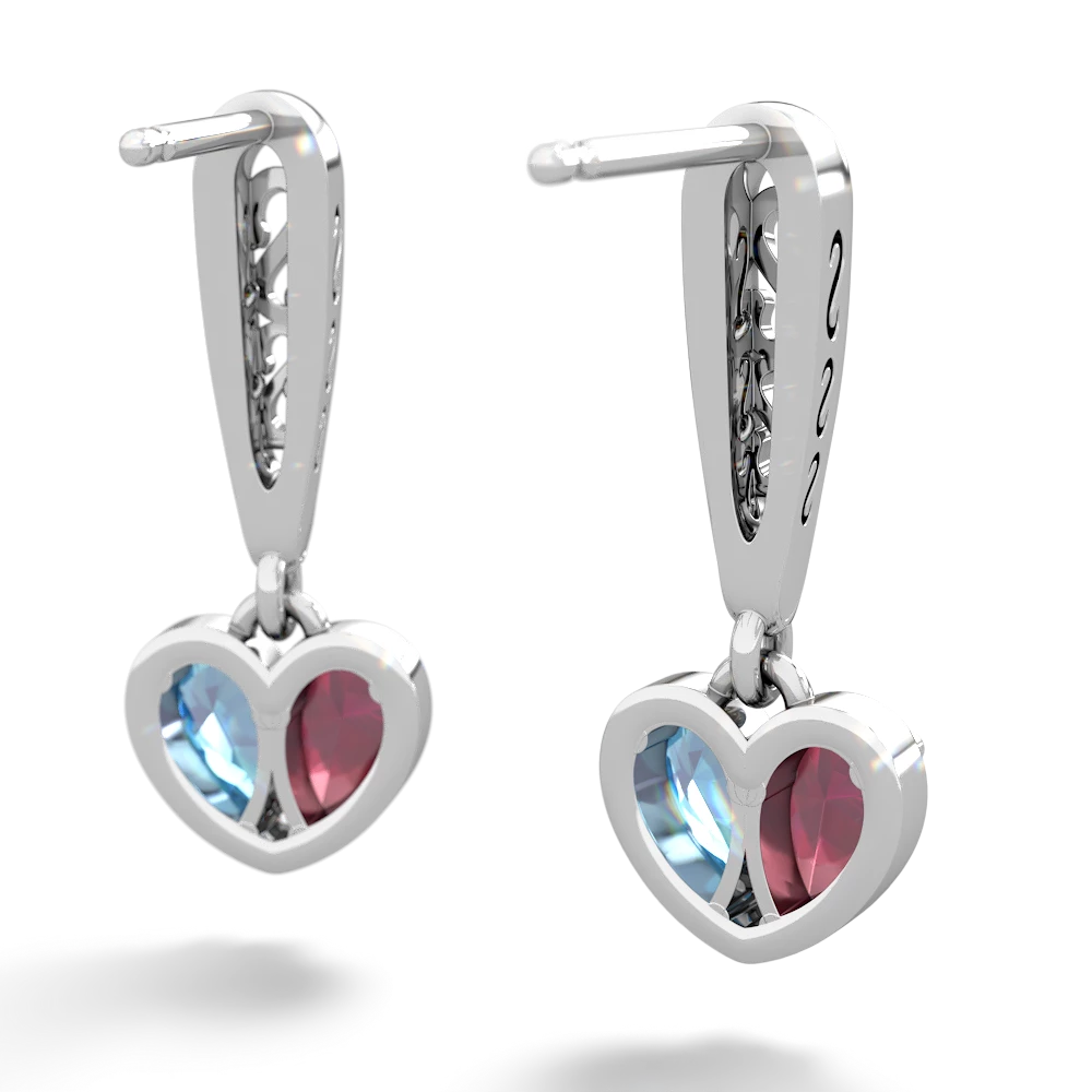 Ruby Filligree Heart 14K White Gold earrings E5070