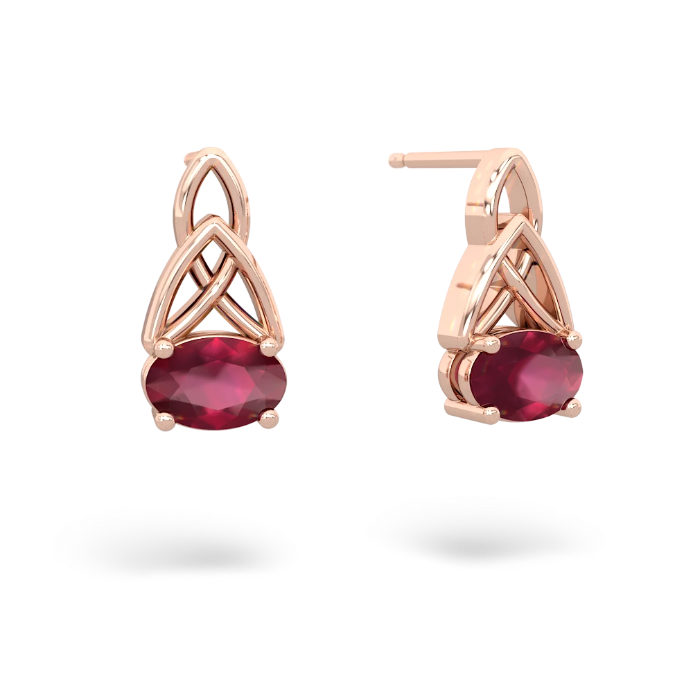 Ruby Celtic Trinity Knot 14K Rose Gold earrings E2389