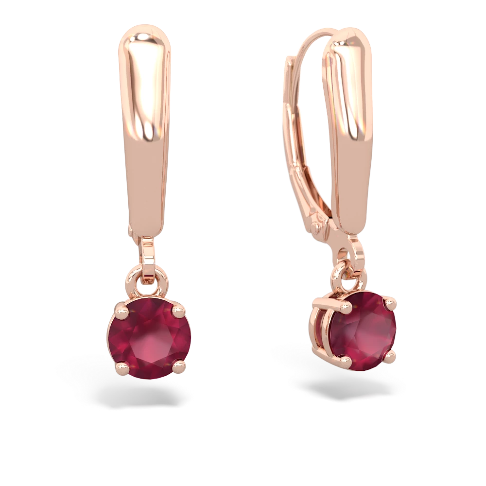 Ruby 5Mm Round Lever Back 14K Rose Gold earrings E2785