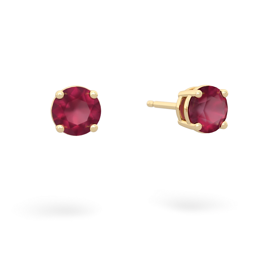 Ruby 5Mm Round Stud 14K Yellow Gold earrings E1785