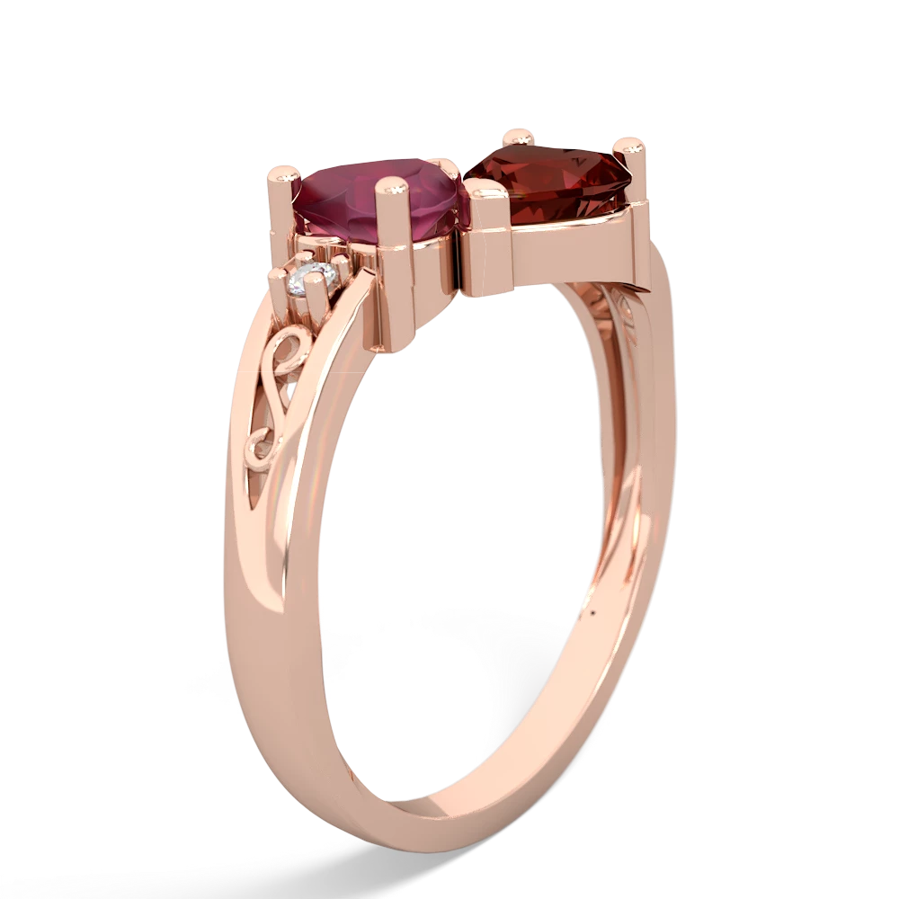 Ruby Snuggling Hearts 14K Rose Gold ring R2178