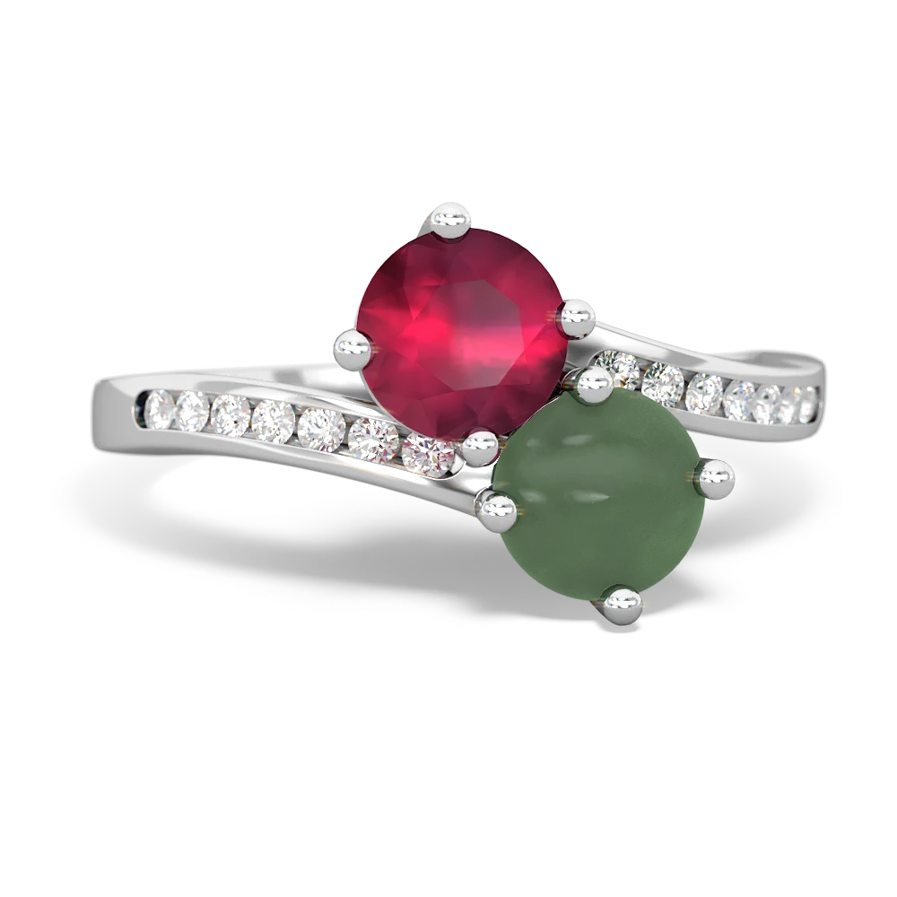 Ruby Channel Set Two Stone 14K White Gold ring R5303