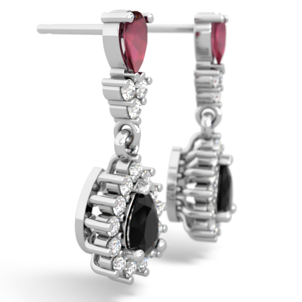 Ruby Halo Pear Dangle 14K White Gold earrings E1882