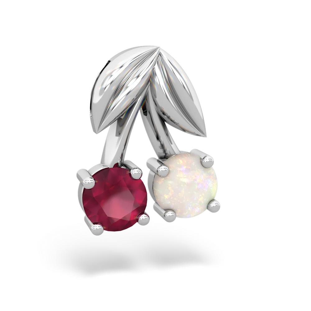 Ruby Sweet Cherries 14K White Gold pendant P7001