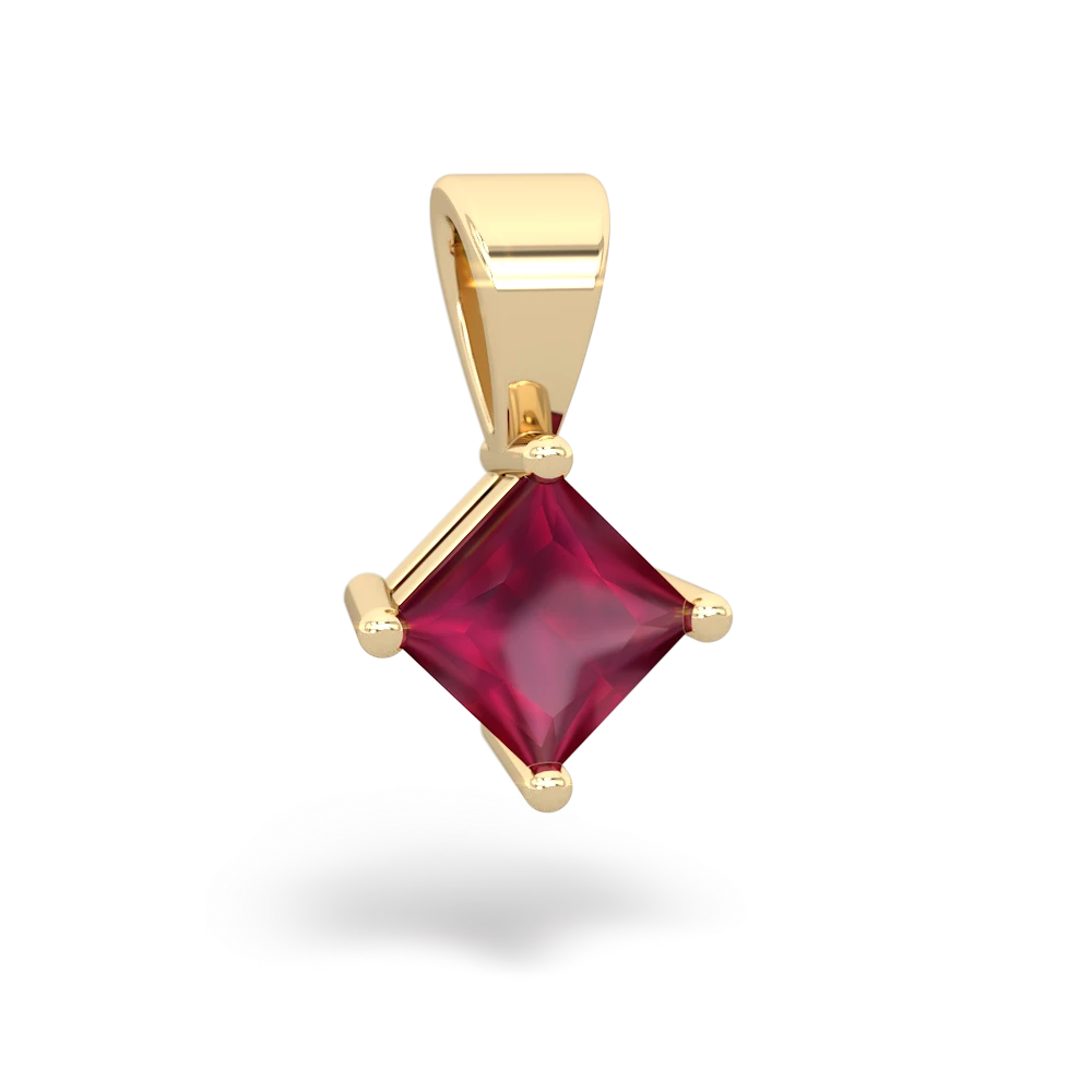 Ruby 5Mm Princess Solitaire 14K Yellow Gold pendant P1789