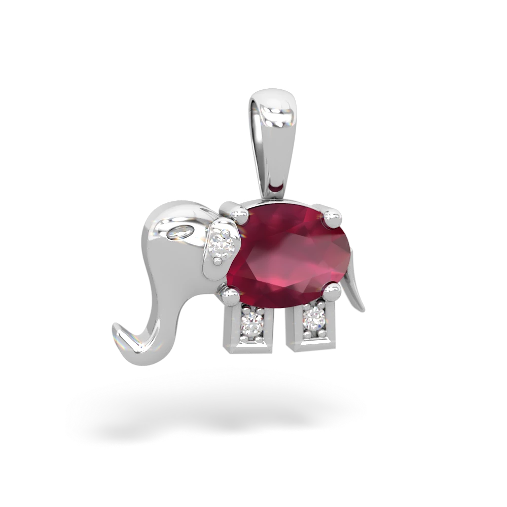 Ruby Elephant 14K White Gold pendant P2555