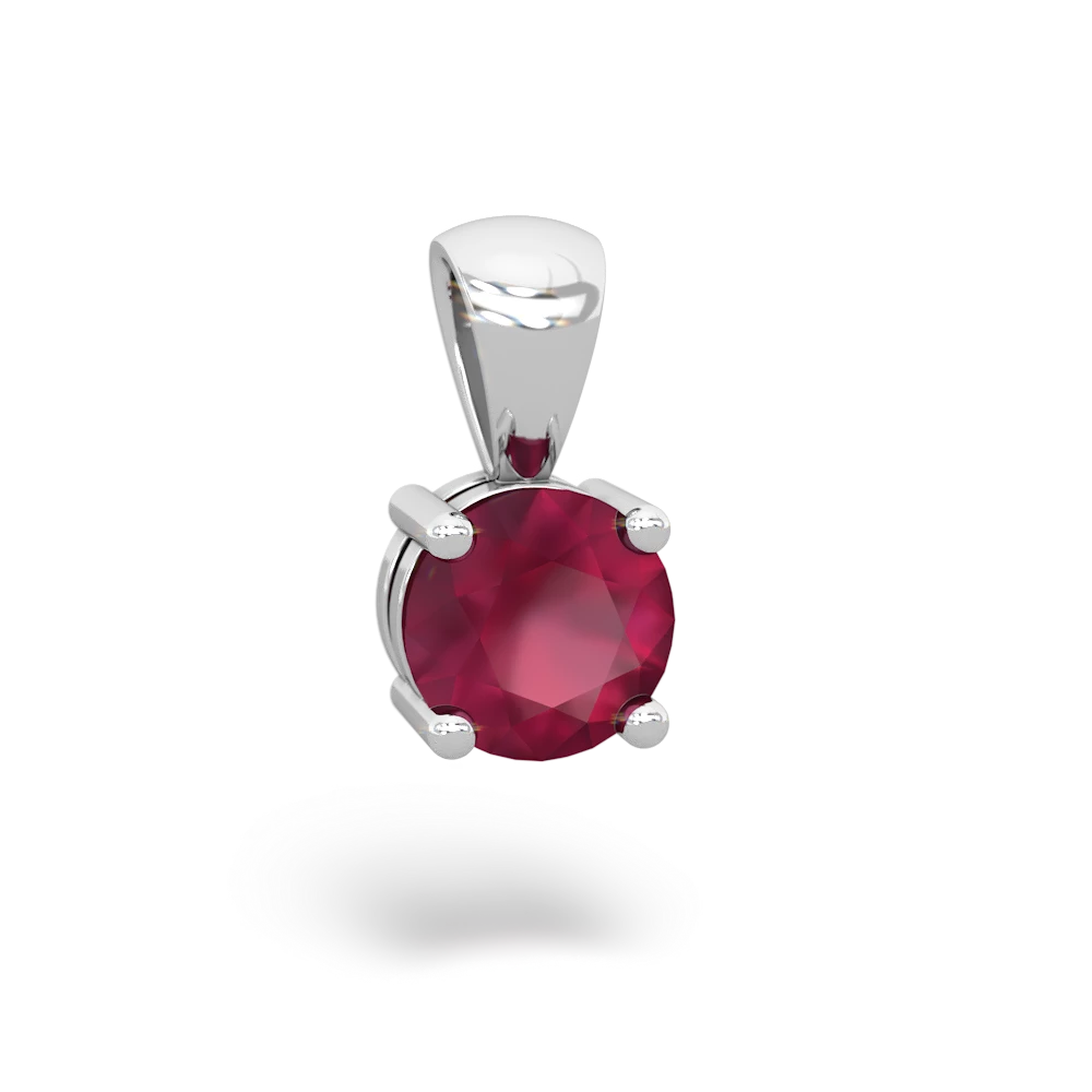 Ruby 6Mm Round Solitaire 14K White Gold pendant P1786