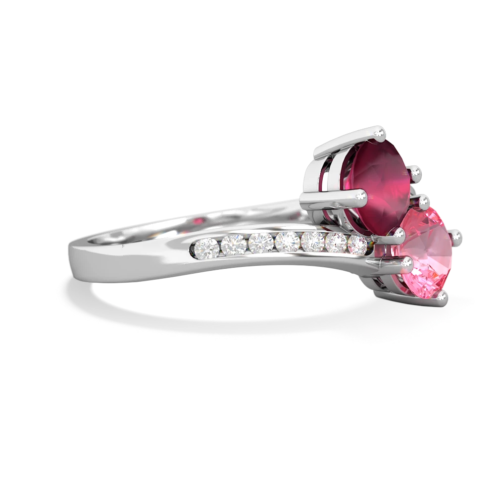 Ruby Channel Set Two Stone 14K White Gold ring R5303