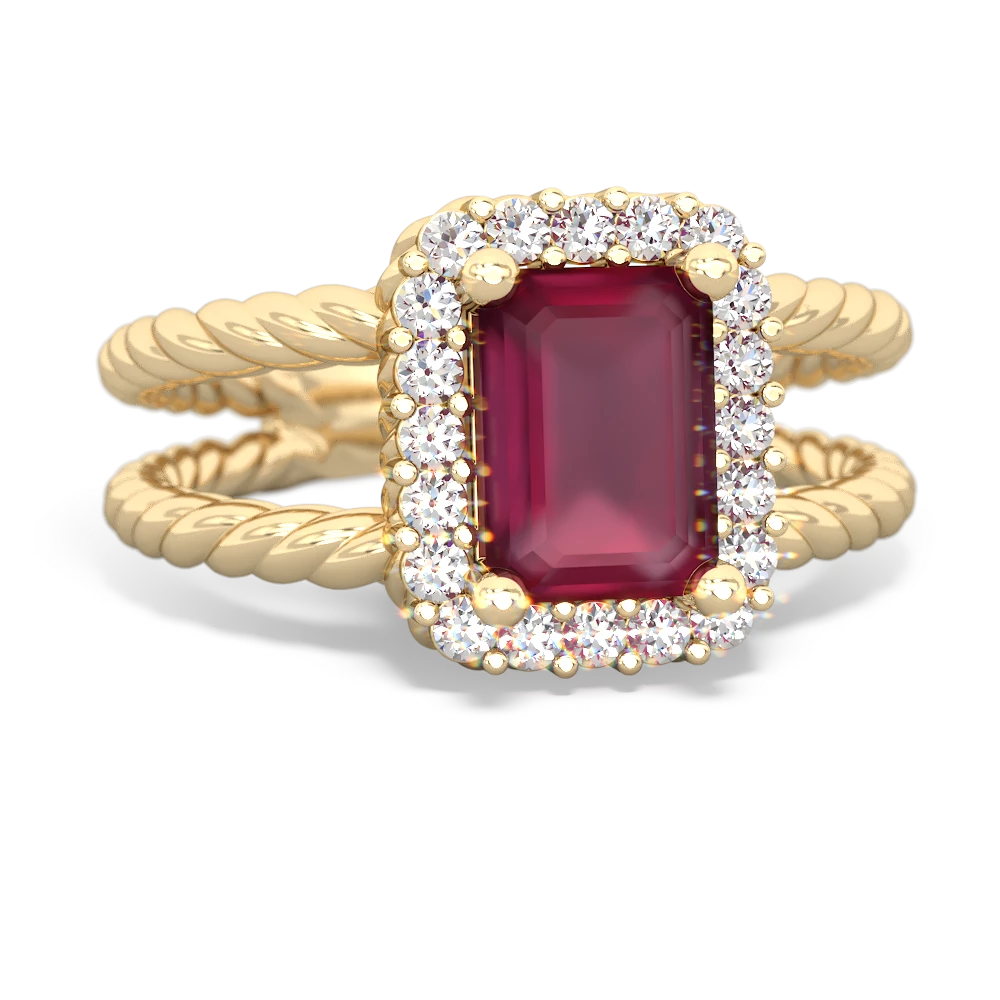 Ruby Rope Split Band 14K Yellow Gold ring R2628