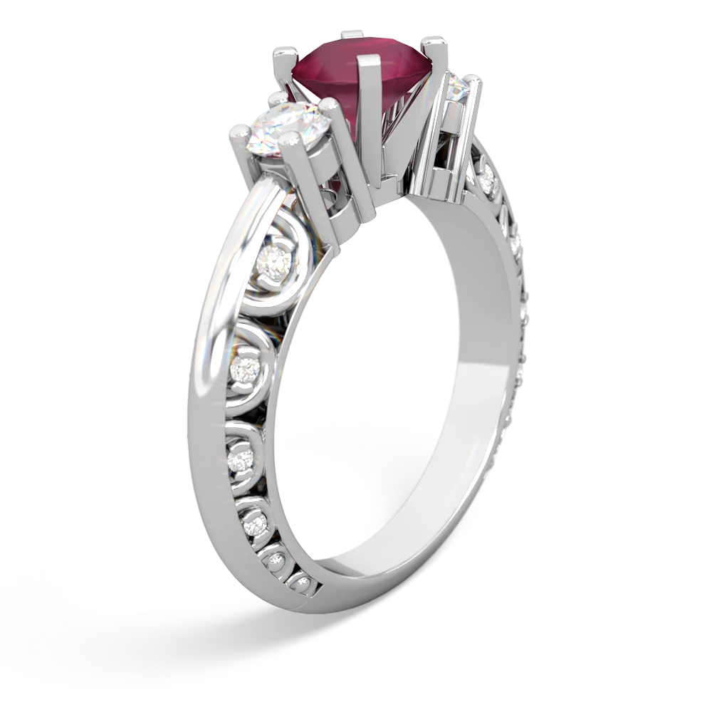 Ruby Art Deco Diamond 6Mm Round Engagment 14K White Gold ring R2003