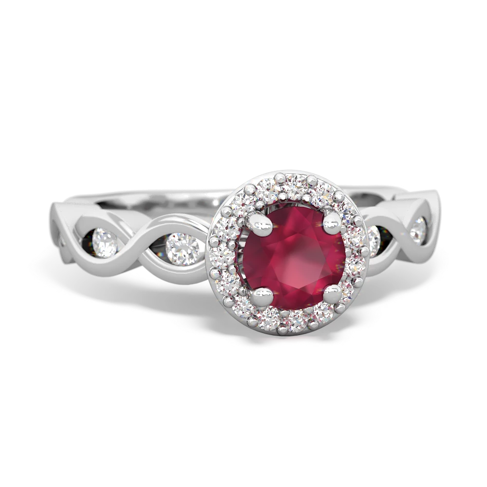 Ruby Infinity Halo Engagement 14K White Gold ring R26315RH