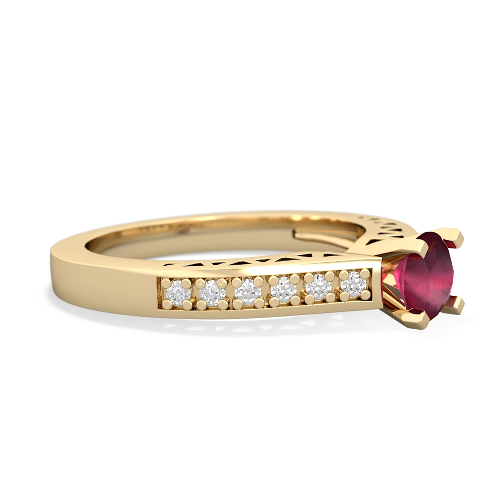 Ruby Art Deco Engagement 5Mm Round 14K Yellow Gold ring R26355RD