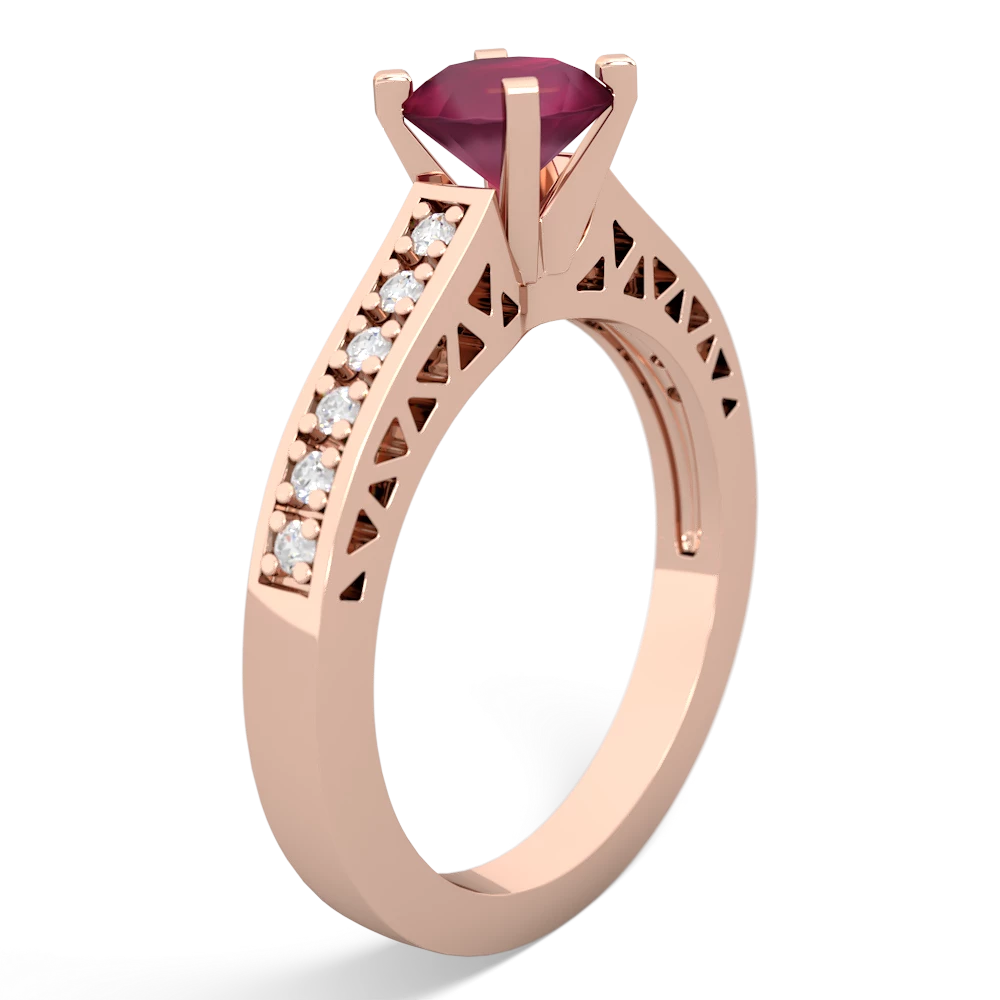 Ruby Art Deco Engagement 6Mm Round 14K Rose Gold ring R26356RD