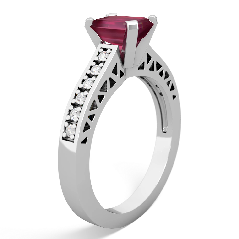 Ruby Art Deco Engagement 7X5mm Emerald-Cut 14K White Gold ring R26357EM