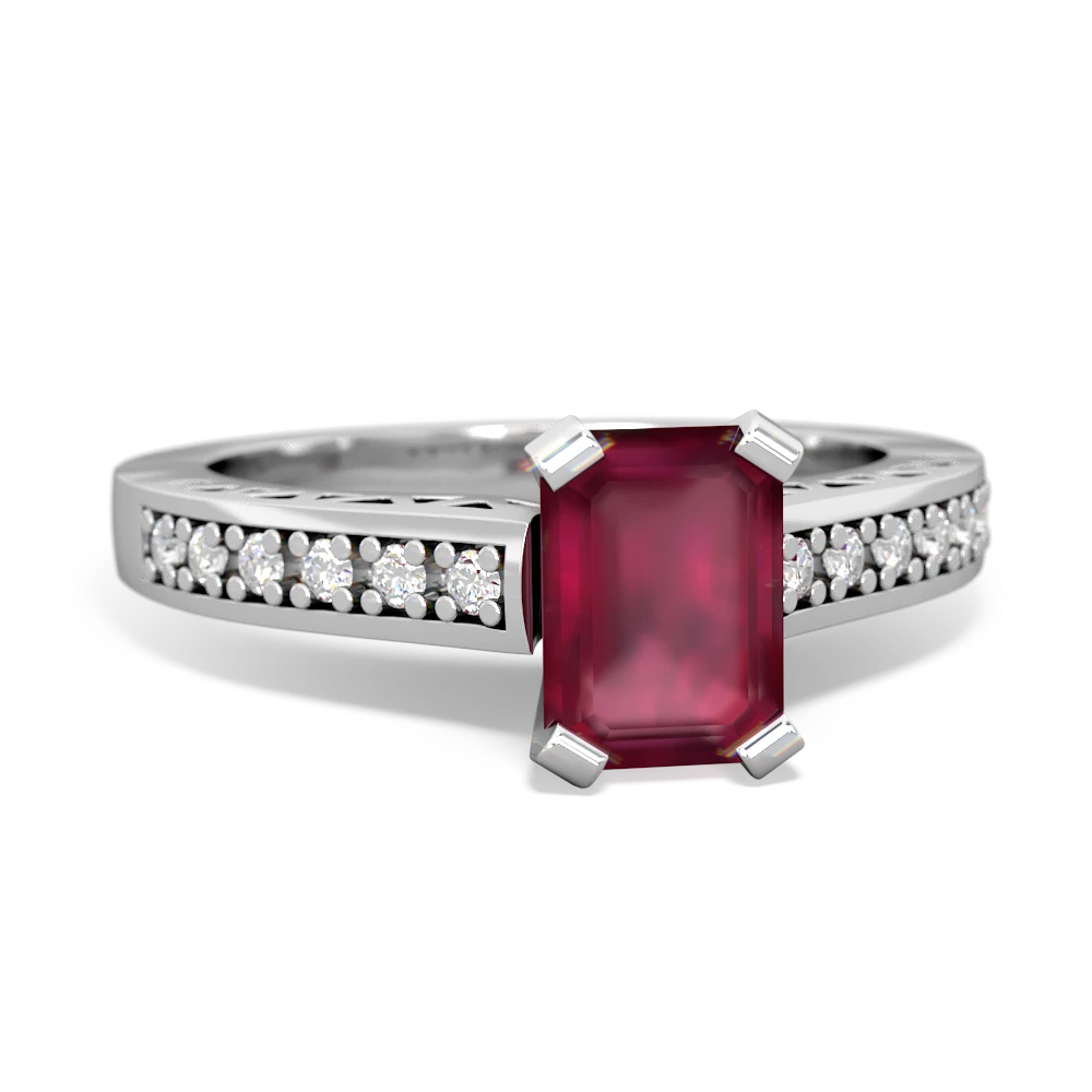 Ruby Art Deco Engagement 7X5mm Emerald-Cut 14K White Gold ring R26357EM