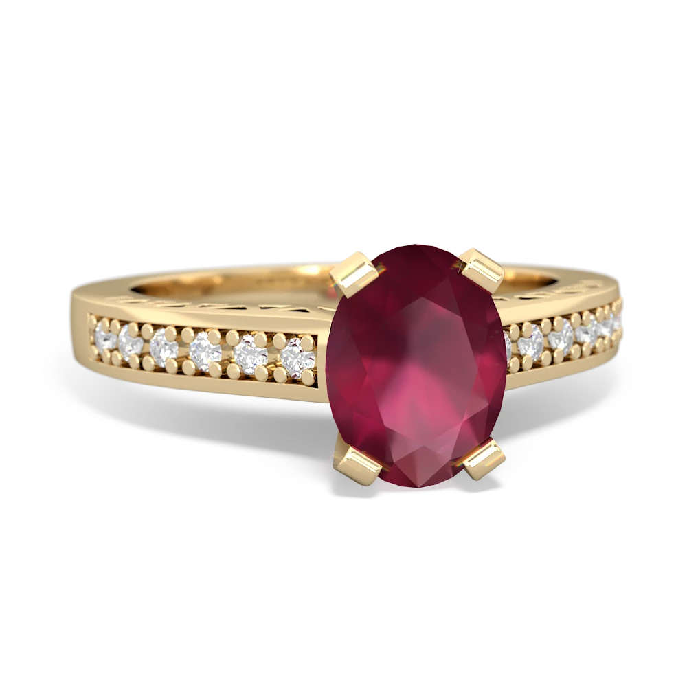 Ruby Art Deco Engagement 8X6mm Oval 14K Yellow Gold ring R26358VL