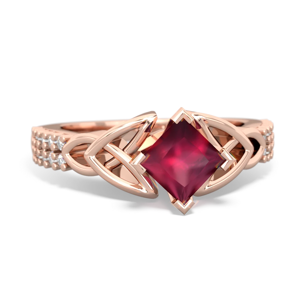 Ruby Celtic Knot 5Mm Square Engagement 14K Rose Gold ring R26445SQ