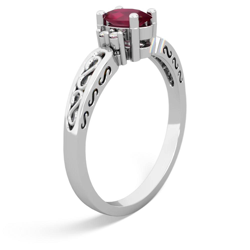 Ruby Filligree Scroll Oval 14K White Gold ring R0812