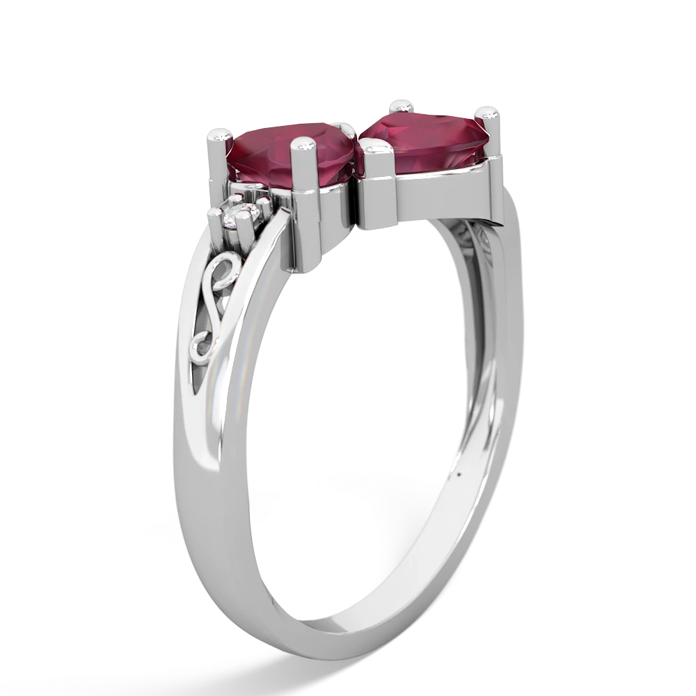 Ruby Snuggling Hearts 14K White Gold ring R2178