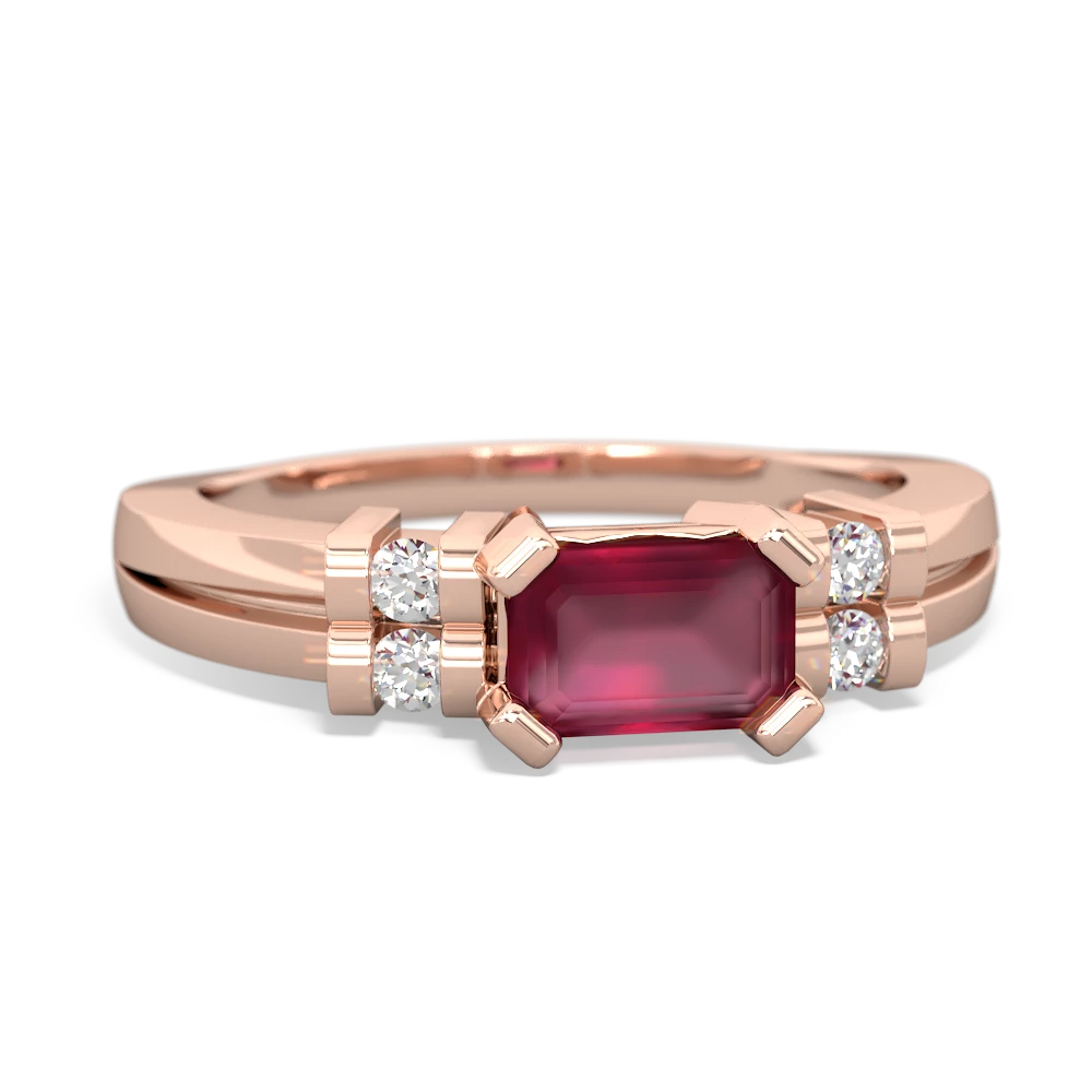 Ruby Art Deco East-West 14K Rose Gold ring R2590