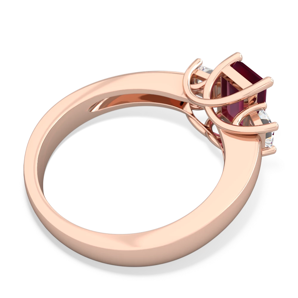 Ruby Diamond Three Stone Emerald-Cut Trellis 14K Rose Gold ring R4021