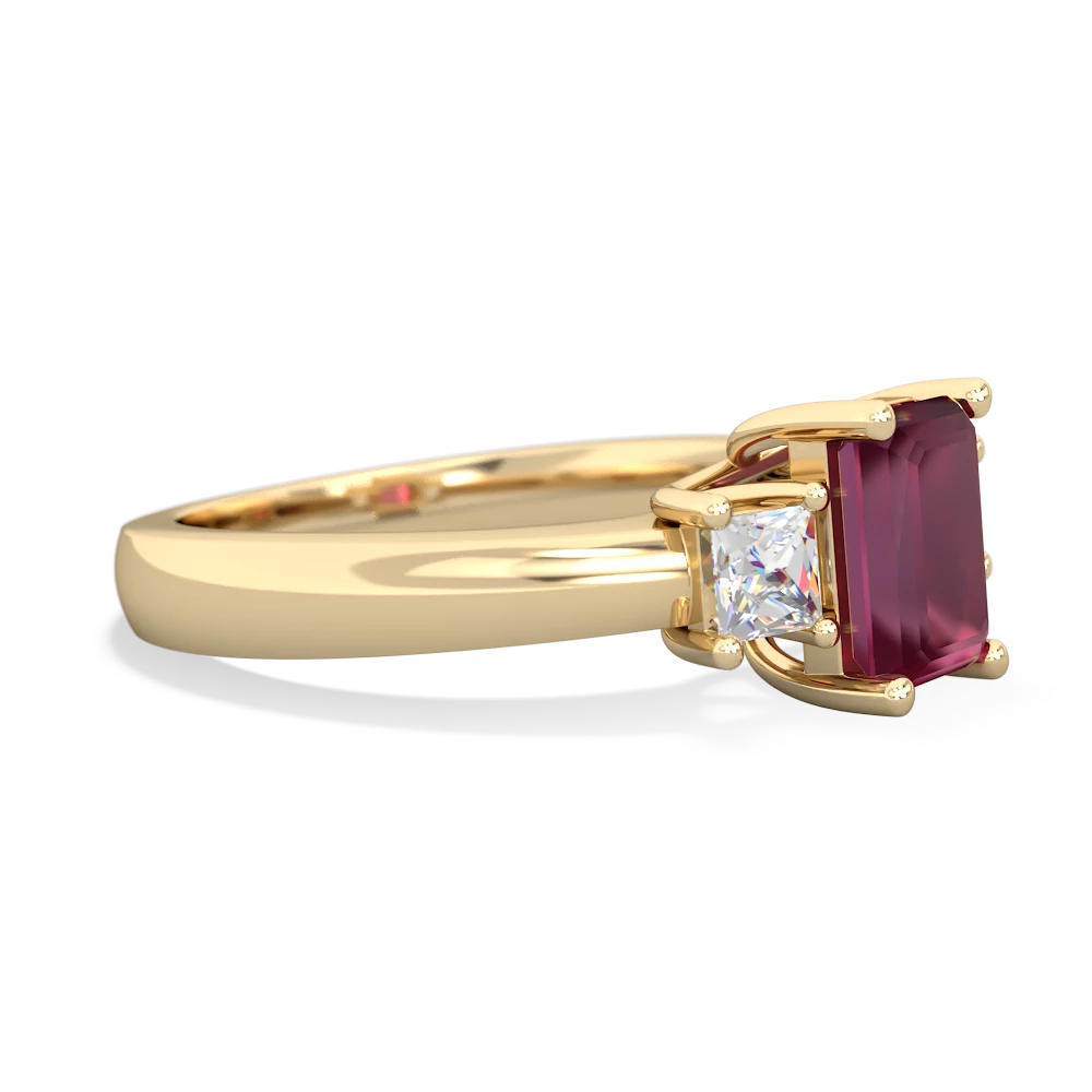 Ruby Diamond Three Stone Emerald-Cut Trellis 14K Yellow Gold ring R4021