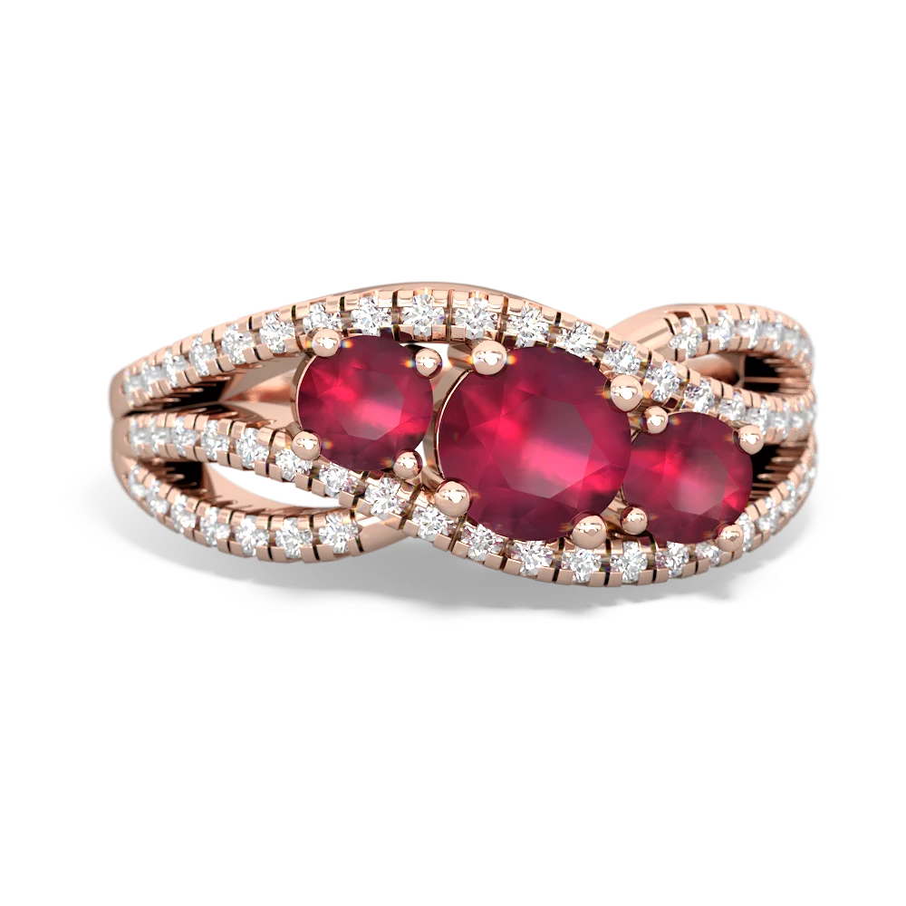 Lab Pink Sapphire Three Stone Aurora 14K Rose Gold ring R3080