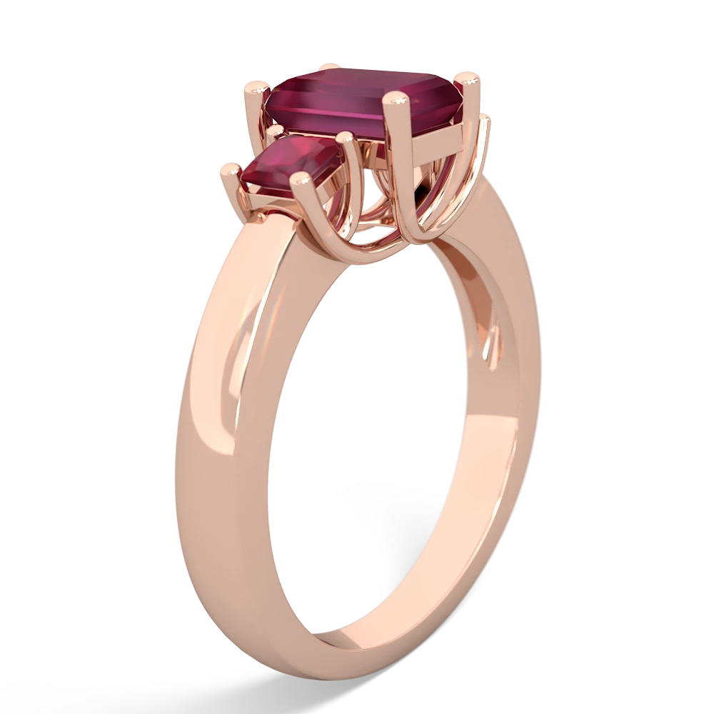Lab Ruby Three Stone Emerald-Cut Trellis 14K Rose Gold ring R4021